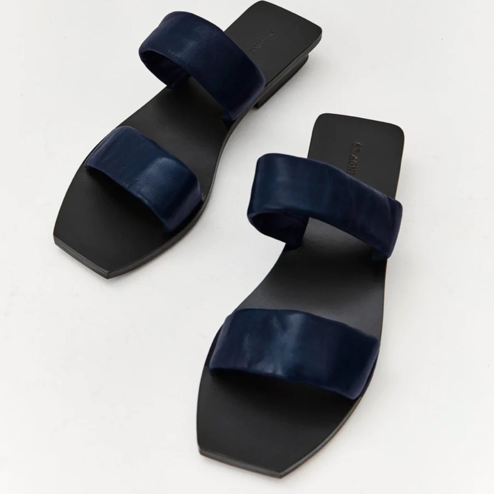 COPY - St Agni Navy Blue Leather Slides NWT - Picture 5 of 7